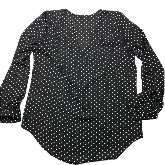 NWT Nordstrom Halogen V-neck Long Sleeve Polka Dot Black Ivory Petite Dot Blouse - Picture 8 of 11